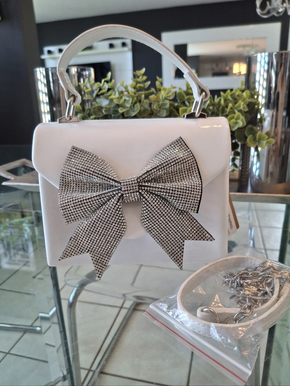 White Bow Accent Top-Handle Bag